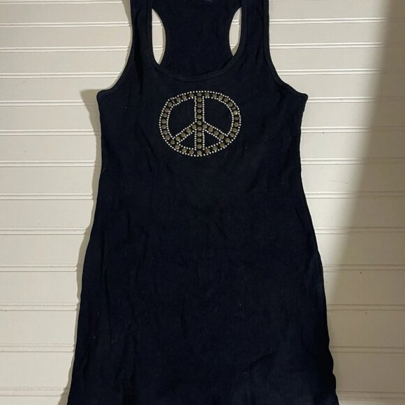 T-Party Black Tank Top Peace Sign Sz M - Picture 8 of 8